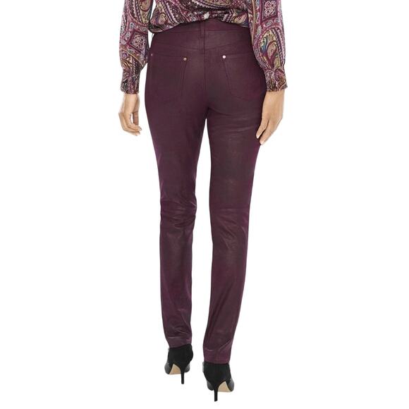 Chico’s Sz 2.5 Wine Purple Faux Knit Suede Shimmer Slim Straight Leg Pants - Picture 2 of 10